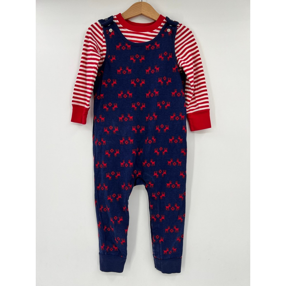Hanna Andersson Kids 3T Reindeer Romper & Striped Tee Set Navy Red Holiday